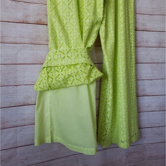 Anthropologie Ollari Lace Wide Leg Pants with Pom Pom Tassel Drawstring Waist - Picture 9 of 13